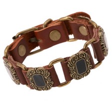 Vintage Echt Leder Wickel Armband Gold Bracelet Leather Braun Schwarz *202