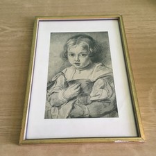 Alte Bild kleine Mädchen ca.25,5x35,5 cm Gerahmt hinter Glas