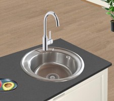  Spülbecken rund Edelstahl 304 0,8mm,Einbauspüle Spüle Küchenspüle 1Becken 49cm