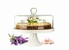 Glasglocke Kuchenglocke Käseglocke Fuß aus Porzellan Tortenplatte Kuchenplatte