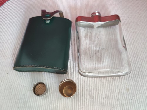 Flachmann glas ledertasche - glas,