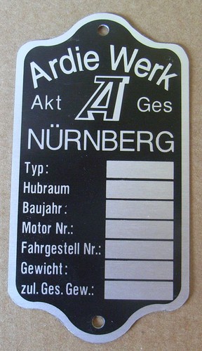 Typenschild ardie werke - typenschild,