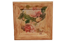 Vintage Wandbild mit Pfingstrosen Mixed Media Style 26,5 x 26,5 cm