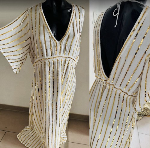 Sundress maxi kleid weiß gold - weiß,