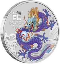 1 Oz Unze Silbermünze Australien - Lunar III Drache 2024 Dragon lila farbig