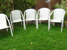 6 Stück Zebra Vienna Stapelsessel Flachgeflecht Alu-Rahmen weiß