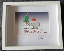 Weihnachtliche Kunstpostkarte von Otto Waalkes, original signiert (!)und gerahmt