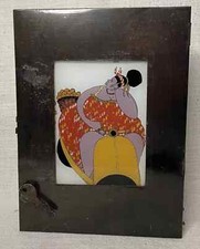 Vintage Metall kleiner Schlüsselkasten mit Bild Frau auf Mofa Roller mit Handy