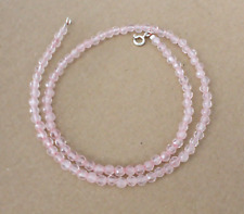 Facettierte Rosenquarz  Edelstein kette - 50 cm - Silber  - 4 mm -  (ROSQ-18 )