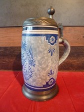 Walzen Bierkrug Binding Brauerei, Jahreskrug 1990 mit Zinndeckel und Zinnfuß