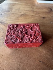 Rotlack Dose Lack rot Geschnitzt Gestempelt Signiert China Lackdose Rotlackdose