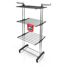 Wäscheständer Turm 16m Trockenlänge mit 3 Ebenen und 4 Rollen in Grau