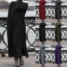 Hot Damen Fleece Strickkleid Maxikleid Pulloverkleid Winter Etuikleid Sweatkleid