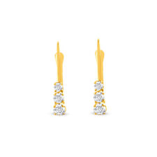 1/4 kt TW Drei Stein Diamant Leverback Creolen Damen Ohrringe 14 kt Gold 1/2" hoch