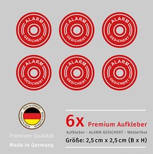 Aufkleber 6x Warnaufkleber Alarm Gesichert Hinweis Rot UV-Schutz Wetterfest