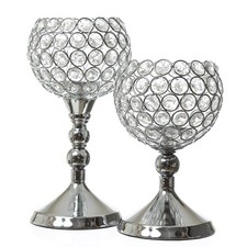 2x Kerzenhalter Kelch Kristall mit Mini LED Kerzen Teelichthalter silber