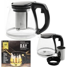 Glas-Teekanne mit Teesieb, Teekessel 1,5l Teebereiter Glaskanne Teekrug Schwarz