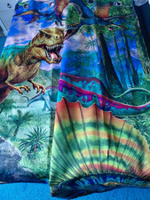 Vorhang Fenster Ösenschal 2 Stück Kinderzimmer Dinos + 3 Kissenbezüge