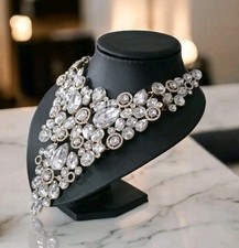 KETTE  Statement Collier Tropfen Goldfarben/Klar Strass/Acryl  Modeschmuck XXL 