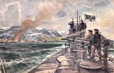 U - BOOT - SPENDE 1917,  Deutsches U-Boot im Eismeer  ---  Beschießung von Alexa