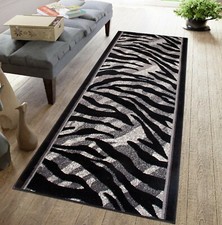 Läufer nach maß Grau 60 70 80 90 100 120 cm Breit Kurzflor Zebra Tierfellmuster