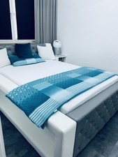 Boxspringbett 140x200 LED Beleuchtung Kunstleder Grau Luxus Design Top Zustand