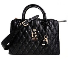 Guess  Tasche Handtasche Henkeltasche Adi Society Satchel Schwarz Logo gesteppt