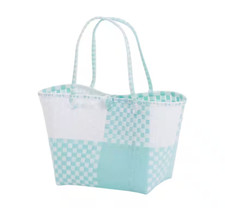 Overbeck & Friends Markttasche Ines Türkis-Weiß medium oval  34 x 30 x 26 cm