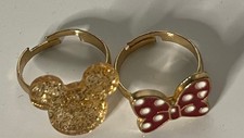 Mickey Mouse Micky Maus Schleife Minnie 2x Kinder Ring gold größenverstellbar