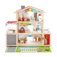 Hape Puppen-Villa E3405 – Holzpuppenhaus mit 3 Etagen und Zubehör - Wie neu