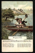 Künstler-AK Schweiz, Paar im Boot, Weggiser Lied 1908 