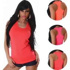 Damen Tank Top Longtop breite Träger Racerback Neon 34 36 Slim Skinny Leibchen