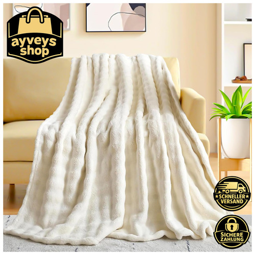 Kuscheldecke weiß flauschig - weiß,