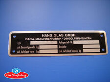 Typschild Schild Goggomobil Goggo Hans Glas GmbH Dingolfing (auch GT V8 usw.)