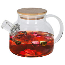 Teekanne Glas mit Bambus Deckel Teebereiter Teekrug Teefilter Edelstahl Teesieb