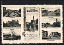 AK Papenburg /Ems, Rathaus, Kirchbrücke und St. Antonius-Kirche, Hafen u. Werft 
