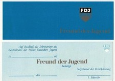 original DDR FDJ Ausweis  ,   Freund der Jugend  , blanko Pappe