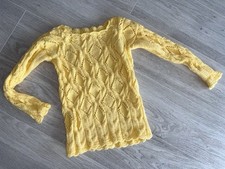 Selbst gestrickter Sommer Pullover gelb durchbrochen, Gr.134/140/146 Öko Waldorf