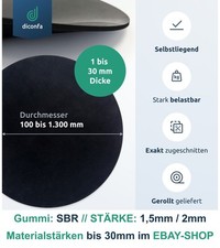 Runde Gummimatte SBR 1,5mm 2mm dick - DURCHMESSER 0,1m bis 1,3m WÄHLEN kreisrund