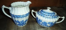 China Blau Tiefenfurt, echt Tuppack,  Milchkännchen und Zuckerdose / Zuckertopf