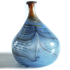 Eisch - Kunst Studio Glas Vase mit Enghals Fenicio Muster farbig 1979 18 cm hoch