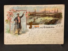alte AK - All Heil aus Hamburg – Fahrradfahrer – gelaufen 1898