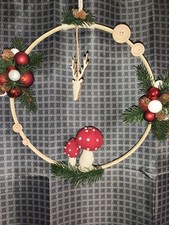  Adventsgesteck Türkranz Weihnachtsgesteck Handmade Kunsttanne  rot weiss 30 cm