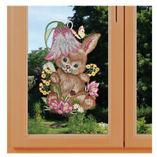 Fensterbild Osterhase mit Glockenblume aus Echter Plauener Spitze