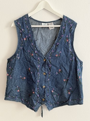 Vintage denim weste - vintage, stickerei