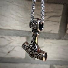 Anhänger mit Kette Wikinger Mjölnir Thors Hammer Edelstahl 316L Schmuck