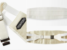 TOM FORD Silk Grosgrain Cummerbund Smoking Seide Kummerbund TFA995TF White Bnwt
