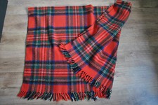 Wolldecke Schafwolldecke Wohndecke Schurwolle 100% Plaid Fransen rot kariert