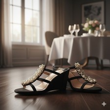 ✨ Elegante schwarze Perlen-Sandalen Super Mode Gr. 40 ? Festlich & chic ✨