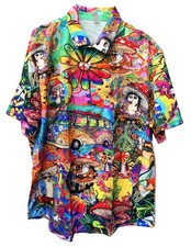 70er Jahre Buntes, Hippie Herren Hemd gelb Kurzarm Gr. XL